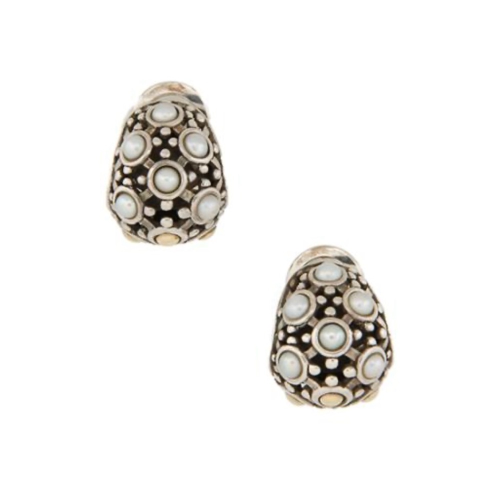 john hardy 18 k gold, sterling silver & pearl dome huggie earrings